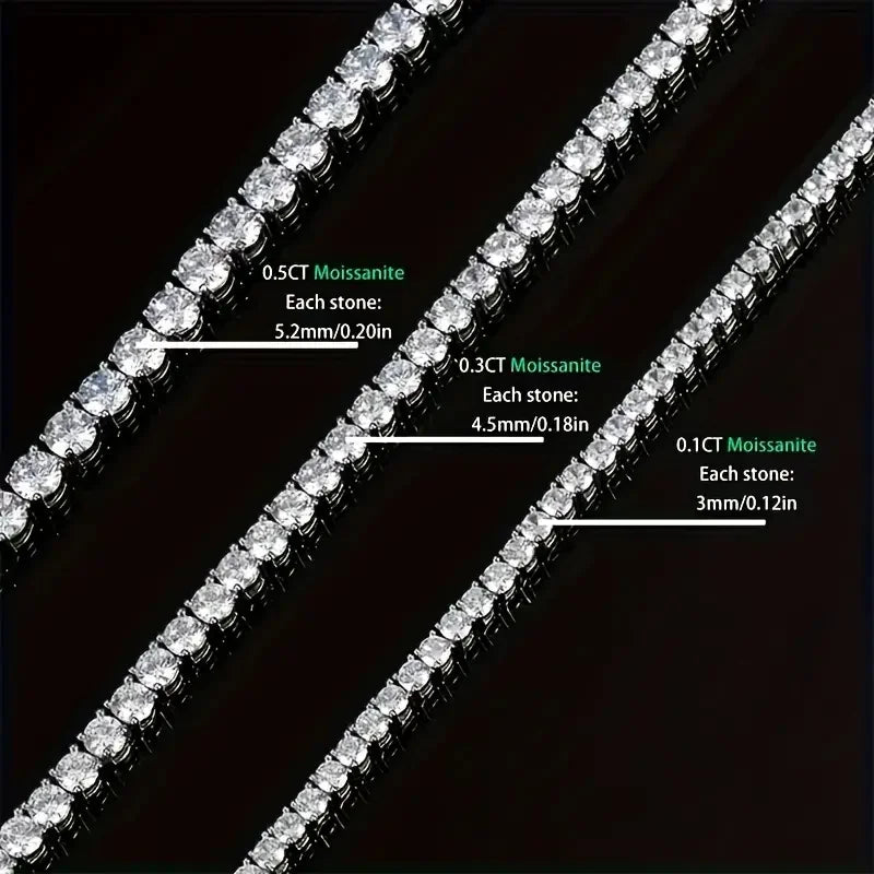 GIA Certified Moissanite Tennis Necklace White Gold Plated Sterling Silver