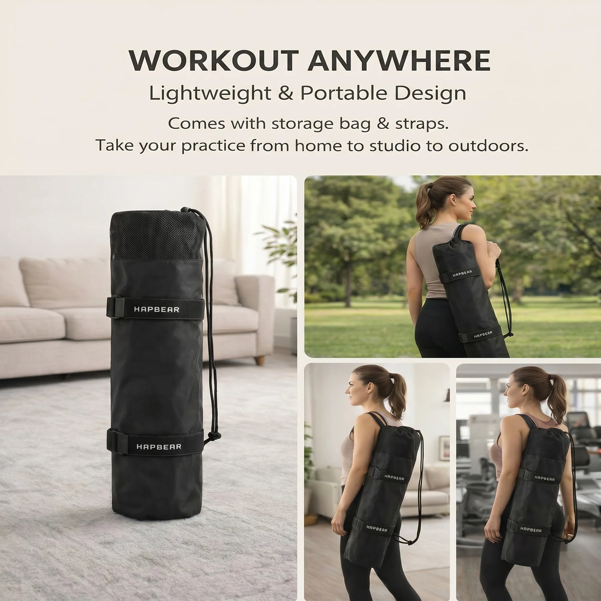 Hapbear Premium TPE Double Sided Non Slip Yoga Mat Bag