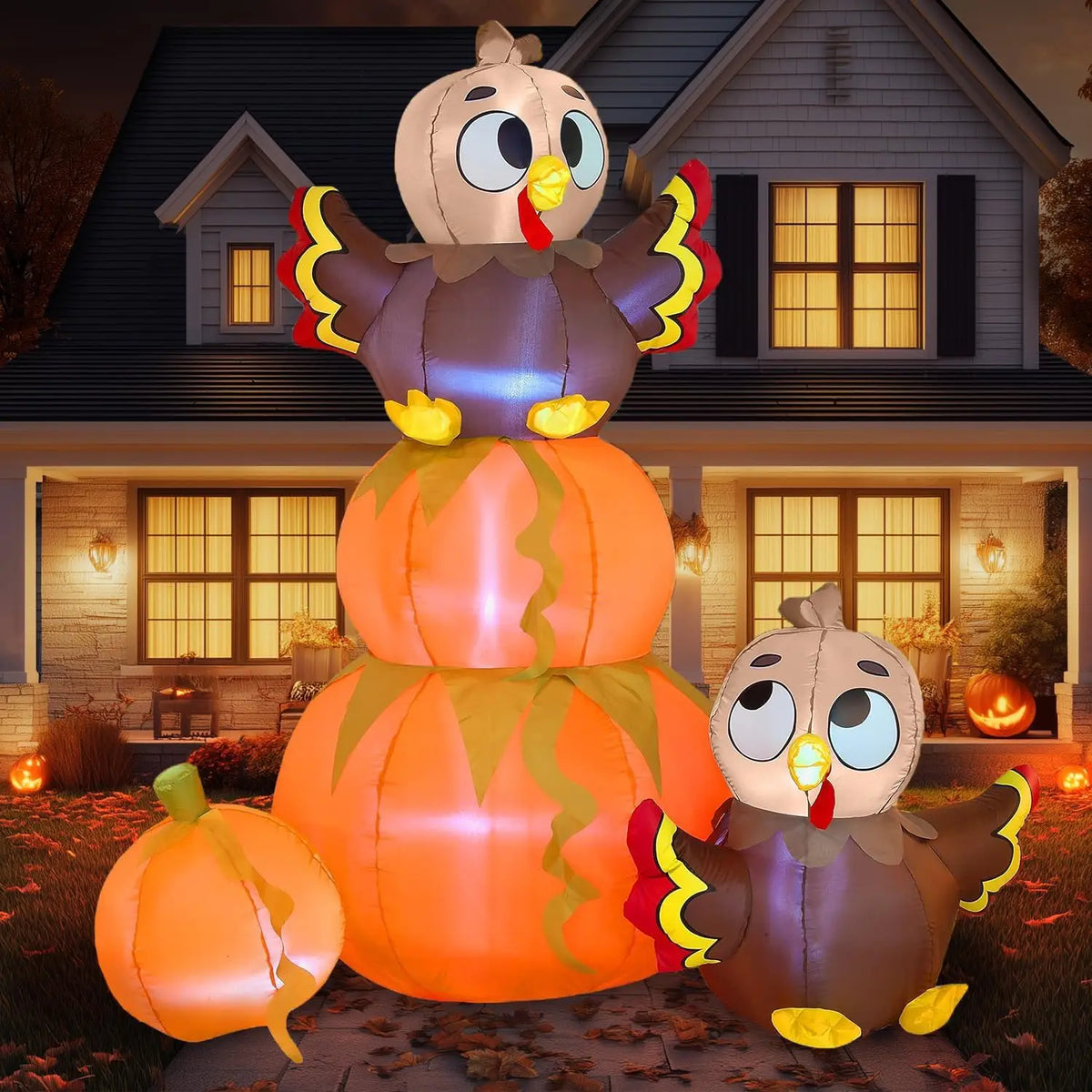 Joyfy Thanksgiving Pumpkin Turkey Inflatable With LED Outdoor Decoration