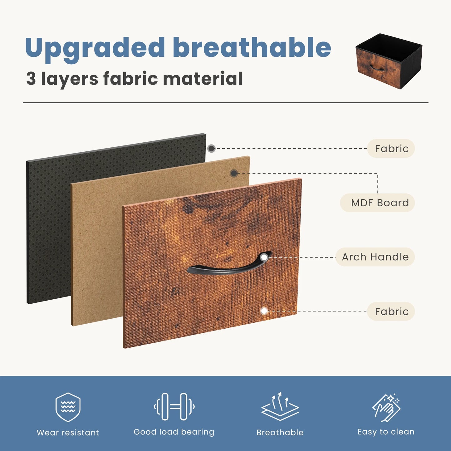 JHK Modern Fireplace TV Stand With Fabric Storage Drawers