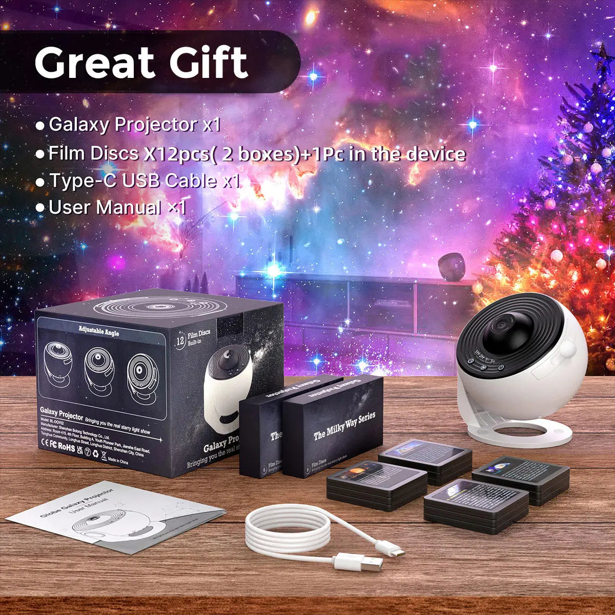 Mexllex 13 In 1 Galaxy Star Projector - 360 Degree Rotation And Half Hour Timer LED Night Light For Kids And Adults