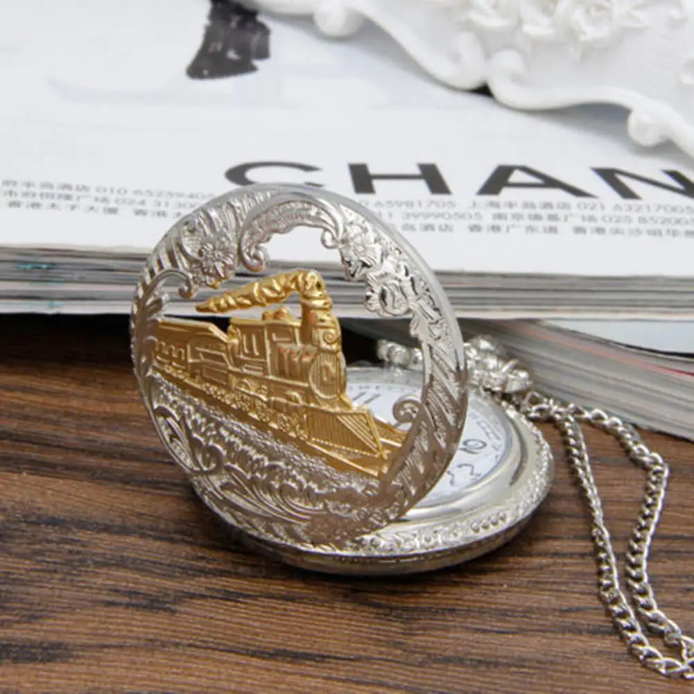 Timeless Antique Steam Train Design Pocket Watch - Vintage Quartz Pendant With Chain Necklace