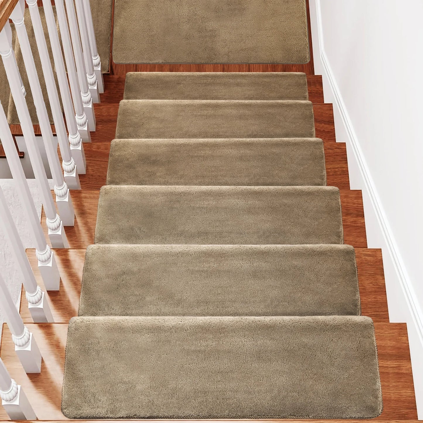 None Bullnose Non-Slip Stair Treads Ultra Plush Washable Adhesive Carpet Mats For Elderly And Pets - Safe And Non Slip