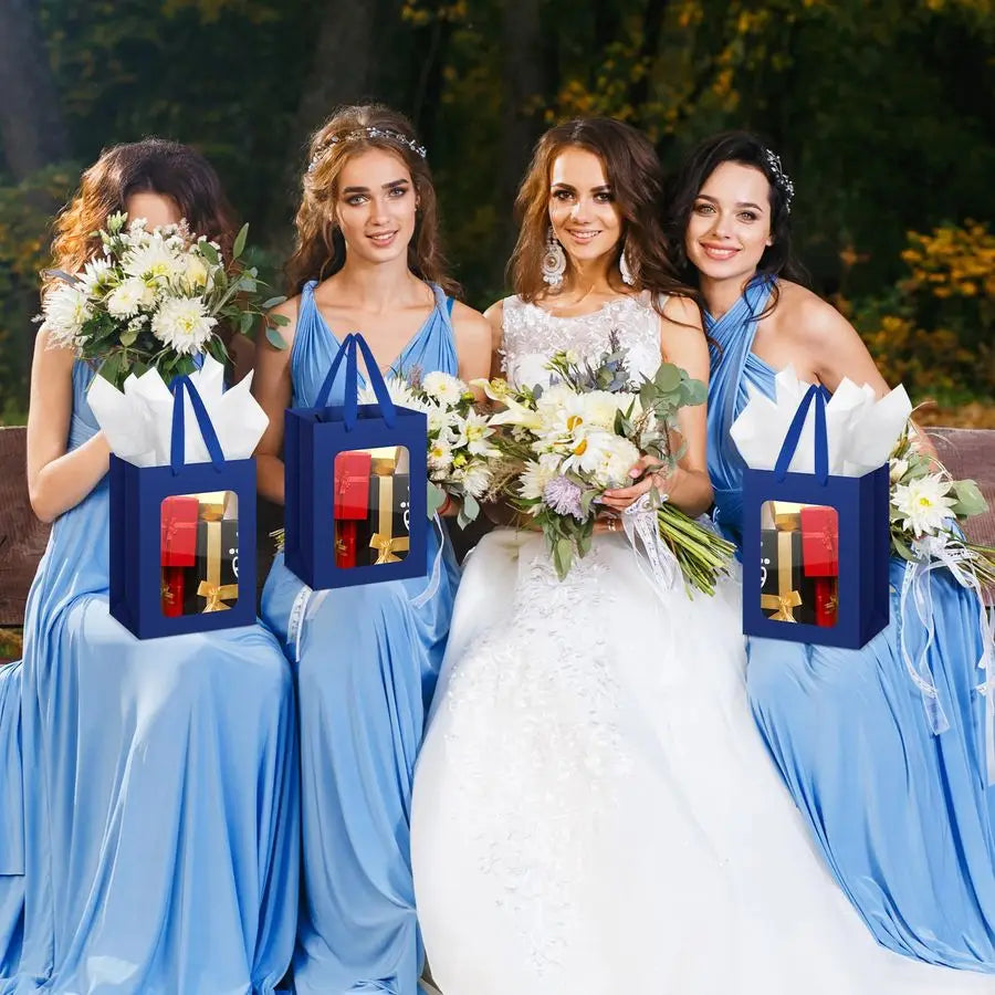 Generic Kraft Clear Gift Bags With Tissue Paper - Transparent Window Bags With Handles For Business Use 10x7x5 Inches