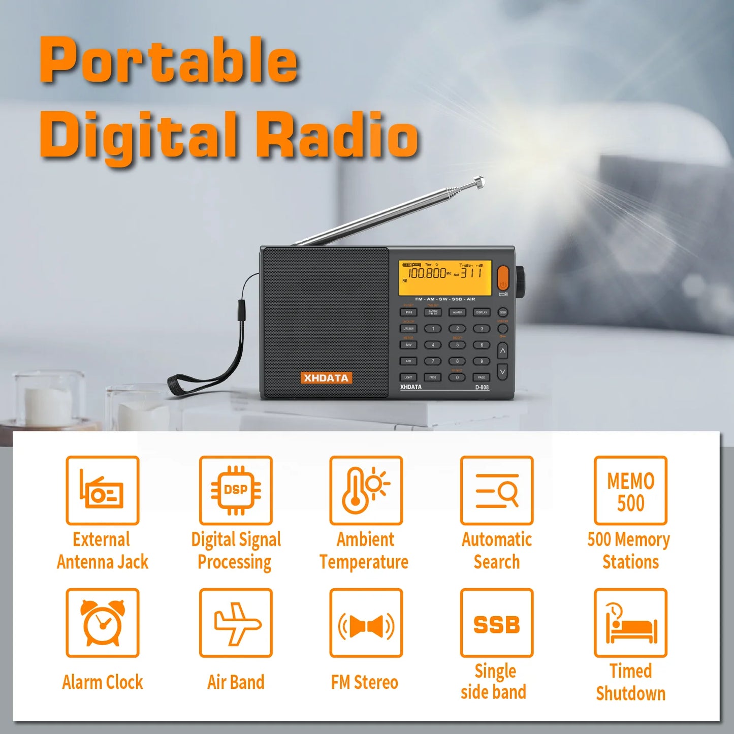 XHDATA D-808 AM FM SW MW SSB Radio Portable Receiver