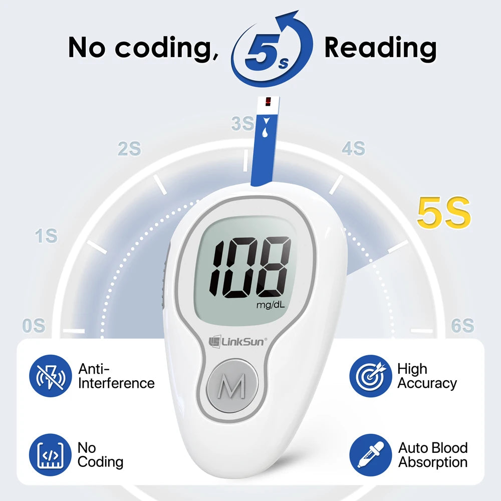 Linksun Blood Glucose Monitor 50 Strips Lancing Device