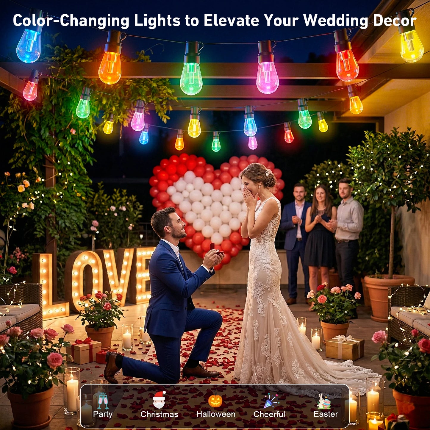 Smart App Controlled Outdoor String Lights With Dimmable LED Bulbs