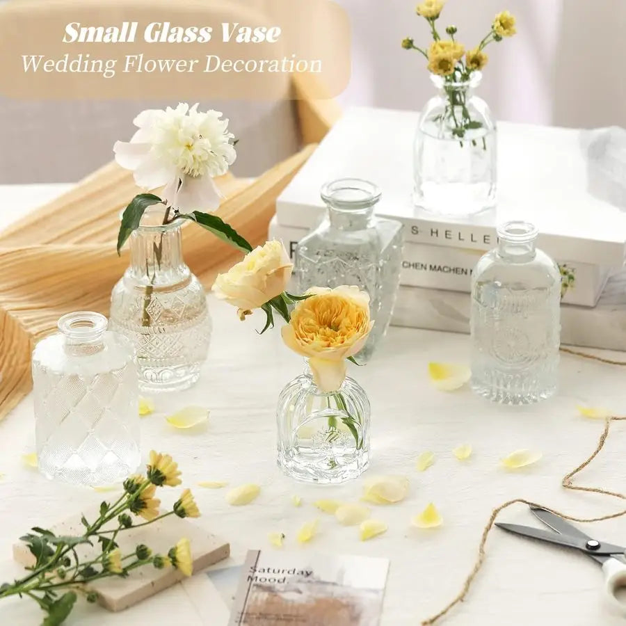 32 Piece Glass Bud Vase Set With Etched Pattern Centerpieces