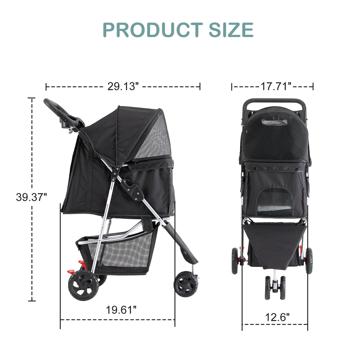 JHK Foldable Pet Stroller Three Wheel For Small Dogs Cats