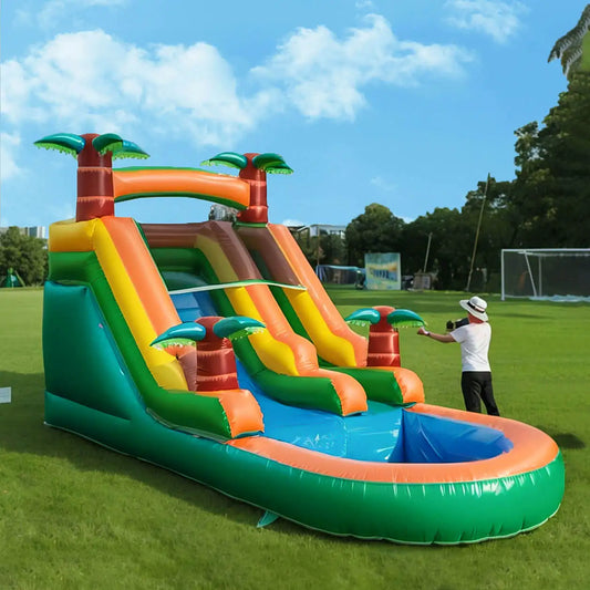 King Inflatable Water Slide Pool - Double Slide Bubble Ball Fun For Kids Outdoor Summer