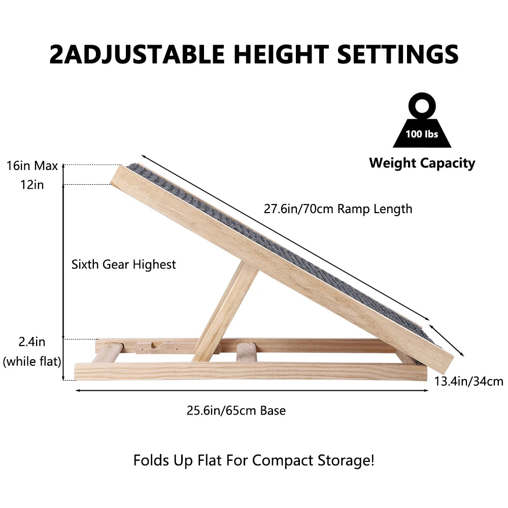HiMISSDog Wooden Adjustable Folding Dog Ramp