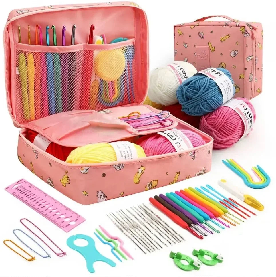 59 Piece Crochet Kit Portable Starter Set With Storage Bag For Beginners Includes Yarn