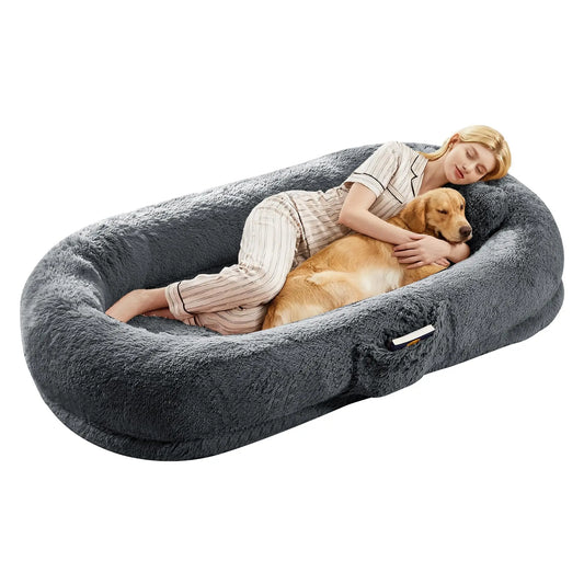 HiMISSCN Orthopedic Faux Fur Pet Bed With Pillow Memory Foam