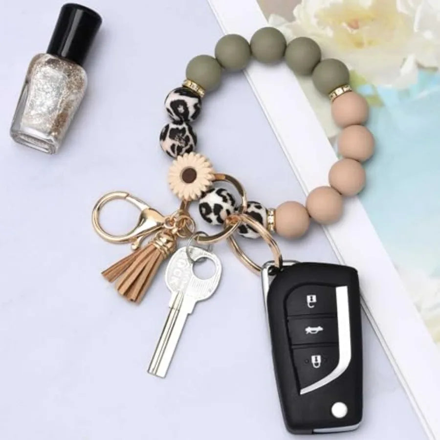 Silicone Beaded Keychain Wristlet For Women And Girls