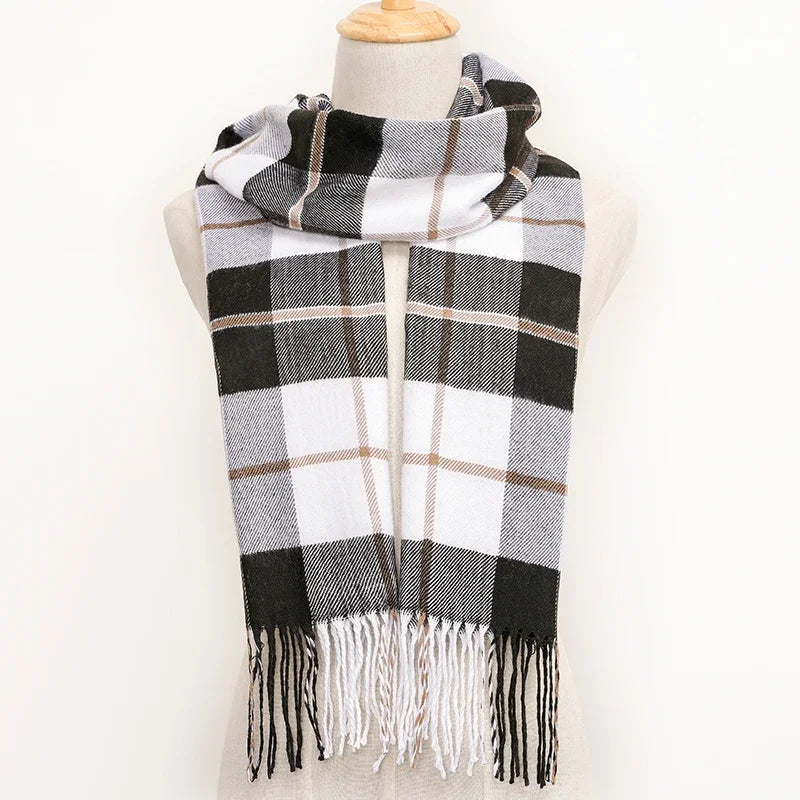 RUNMEICN Unisex Plaid Tassel Winter Scarf For Women Men