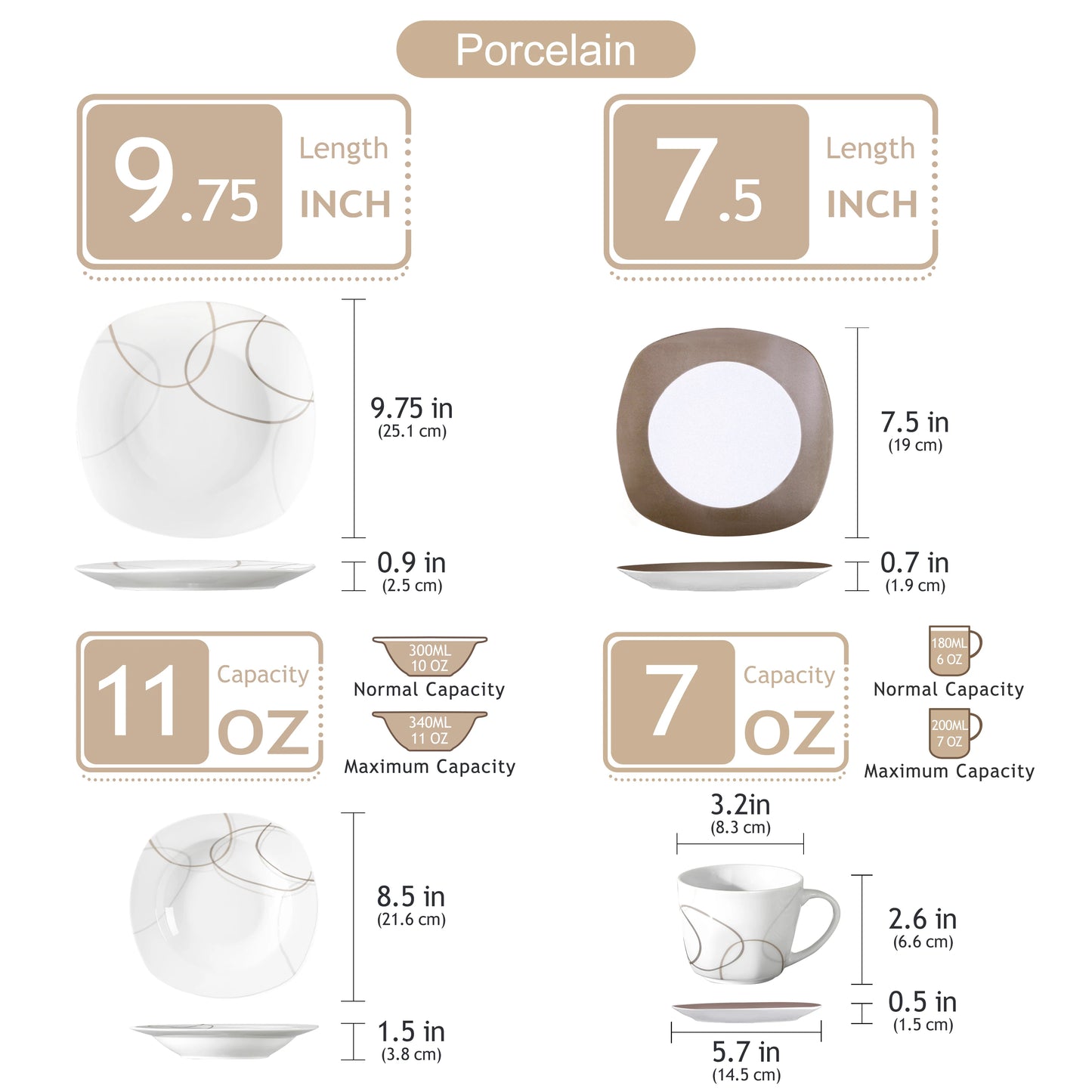 MALACASA Porcelain Dinnerware Set For Six With Plates Cups Saucers