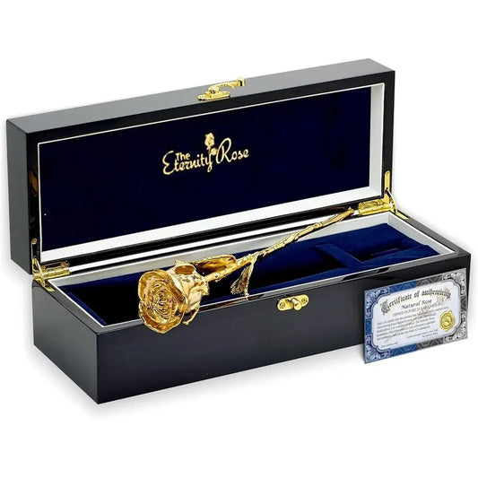 Real 24K Gold Dipped Rose, Wedding & Valentine's Day Gift, Romantic Gold Rose in Black Case, Eternity Flower Gift for Her.