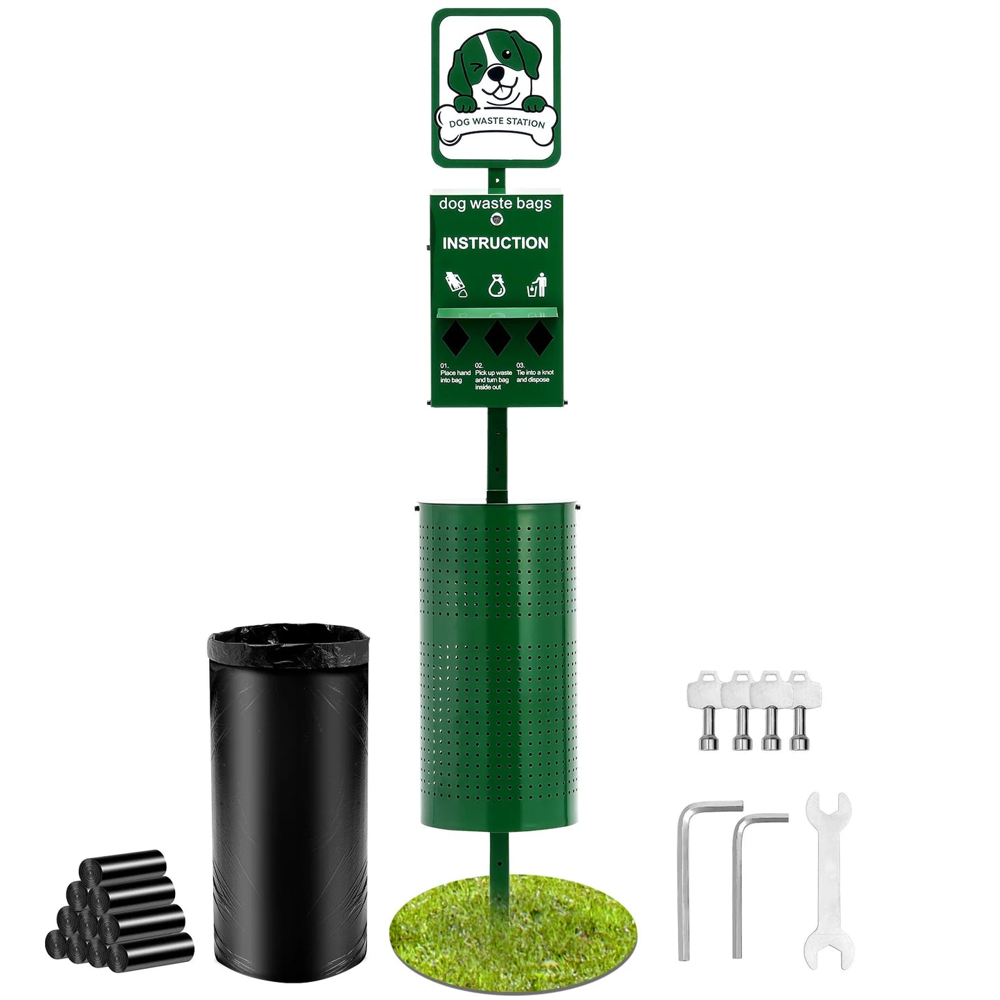 SucceBuy Dog Waste Station With Hand Wash Bottle Outdoor