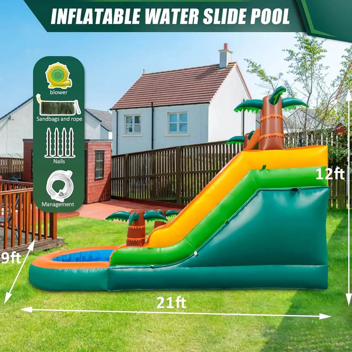 King Inflatable Water Slide Pool - Double Slide Bubble Ball Fun For Kids Outdoor Summer
