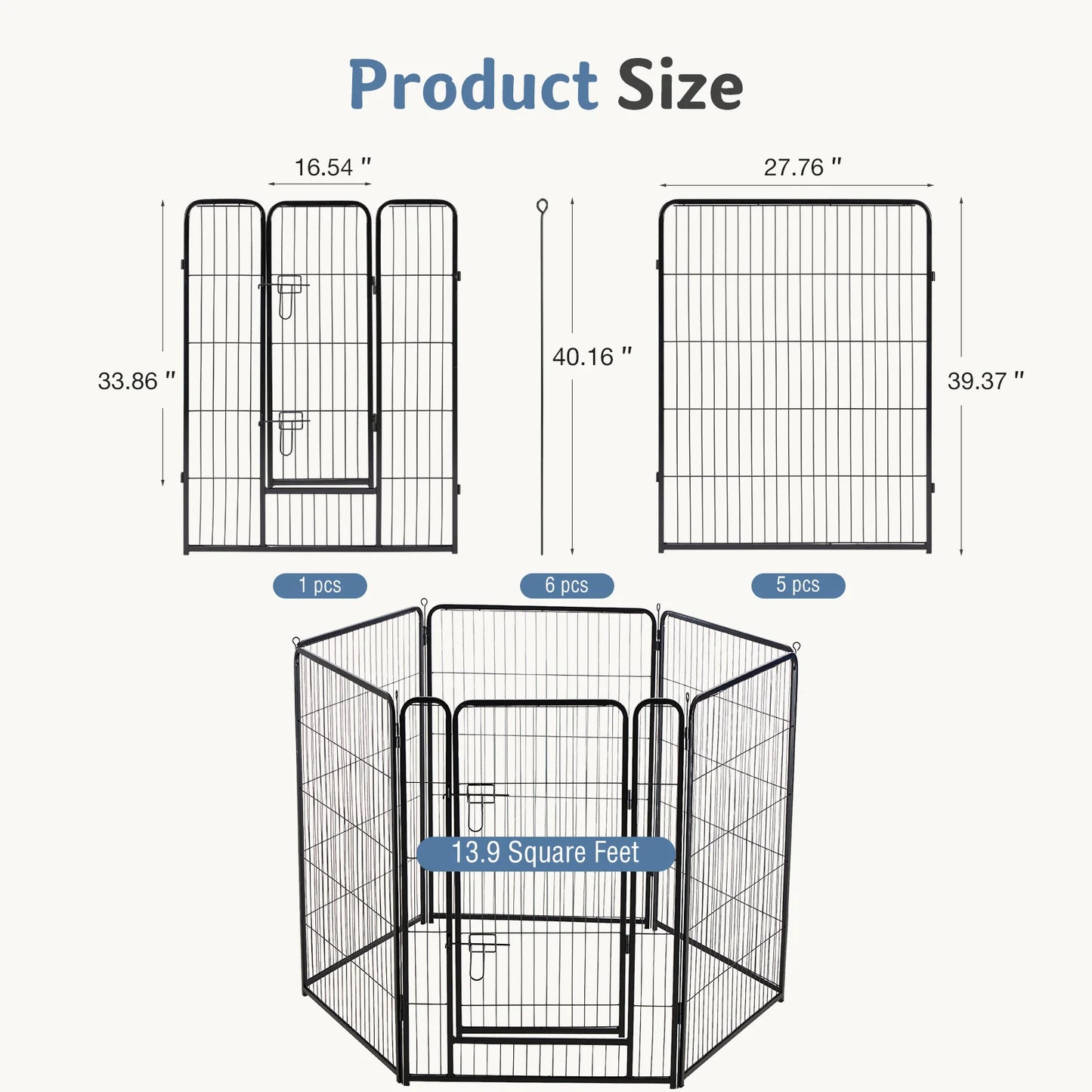 JHK 6 Panel Foldable Metal Dog Playpen Indoor Outdoor