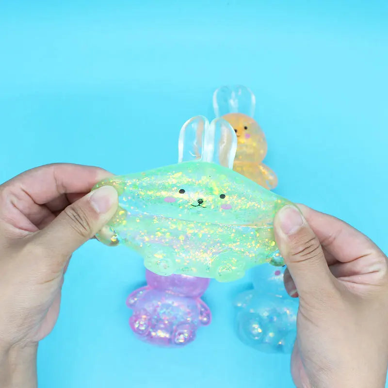Kids Anti Stress Soft TPR Slow Rebound Sequins Pinch Toy Stress Relief Rabbit
