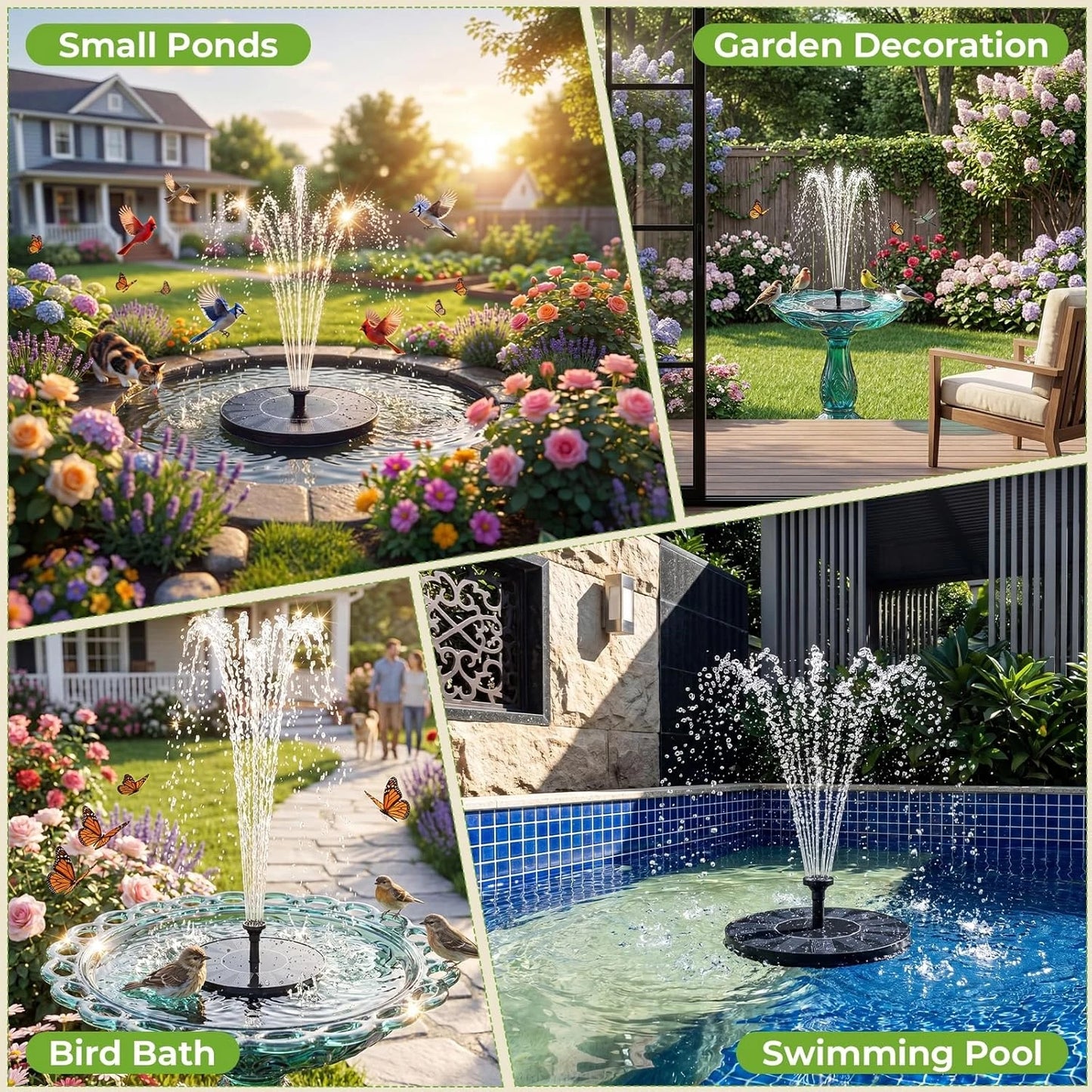 Floating Solar Fountain With 6 Nozzles and 4 Crash Bars