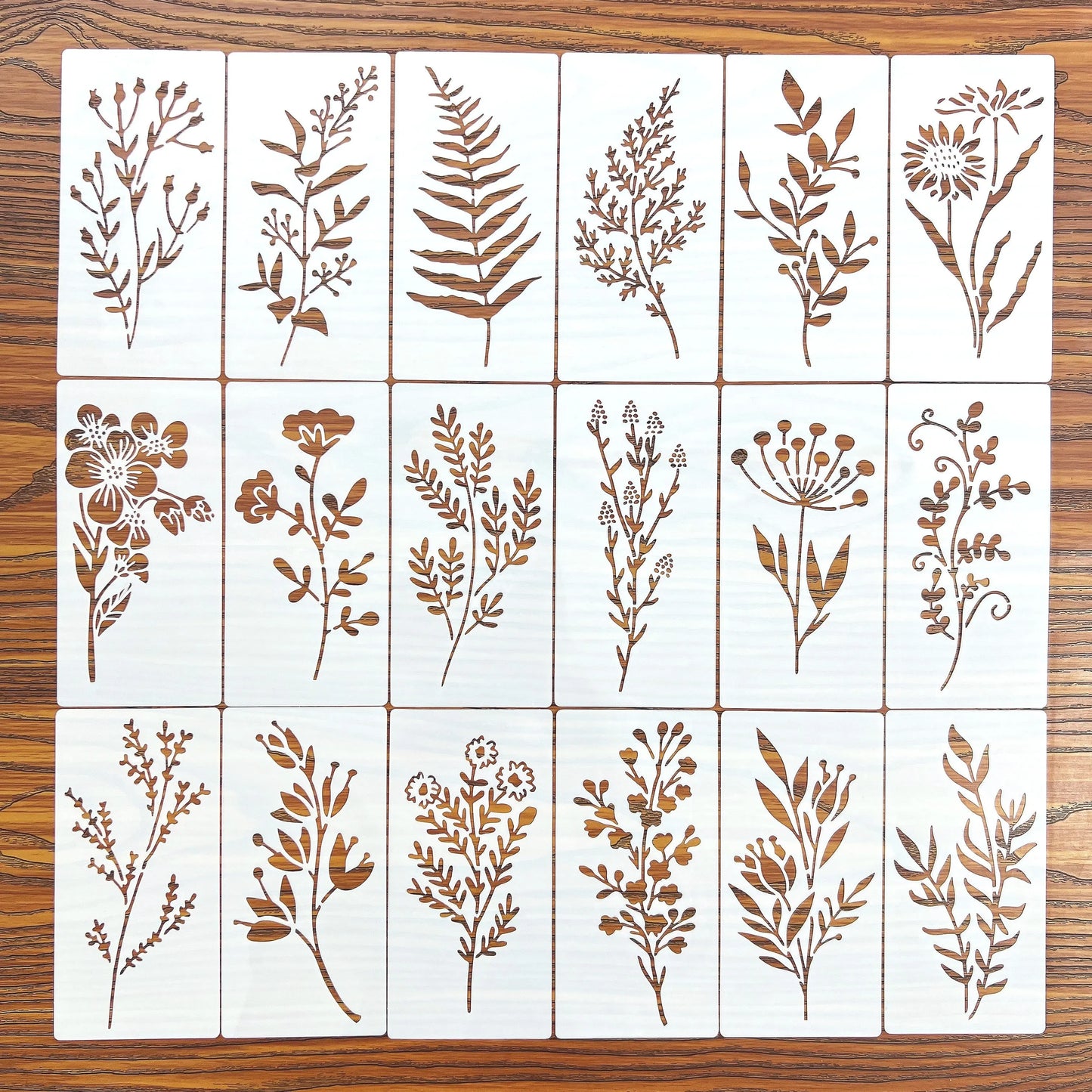 18Pcs Floral Painting Stencils Reusable Plastic Templates For Wood Paper
