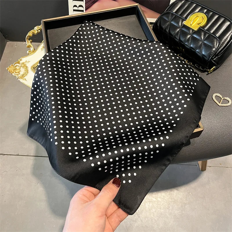 Polka Dot Print Polyester Shawl Square Scarf For Women Satin Wrap