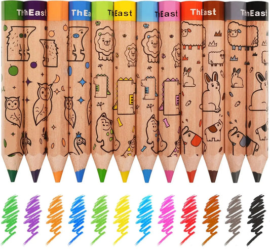 12 Color Pencils For Kids With Sharpener Cute Animal Designs