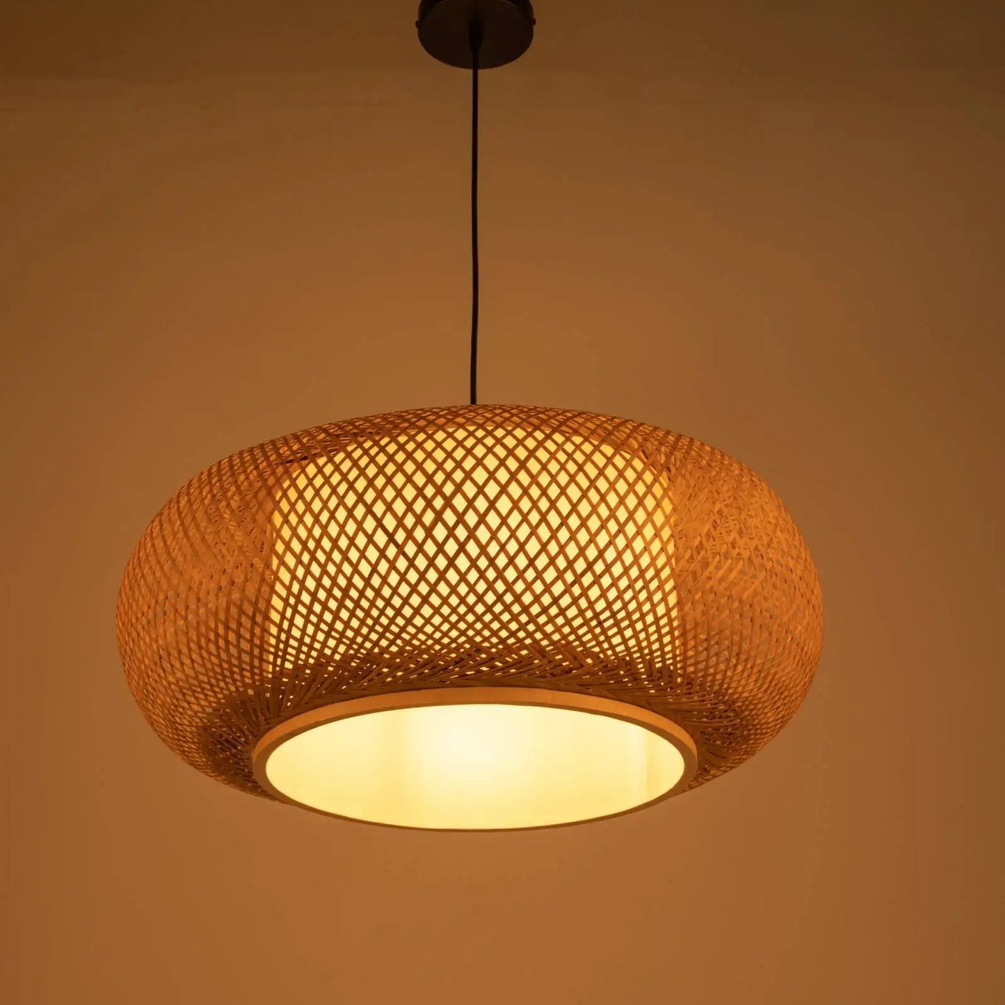 Bymaocar Natural Bamboo Wicker Pendant Lamp Modern Cage Chandelier EnergyEfficient