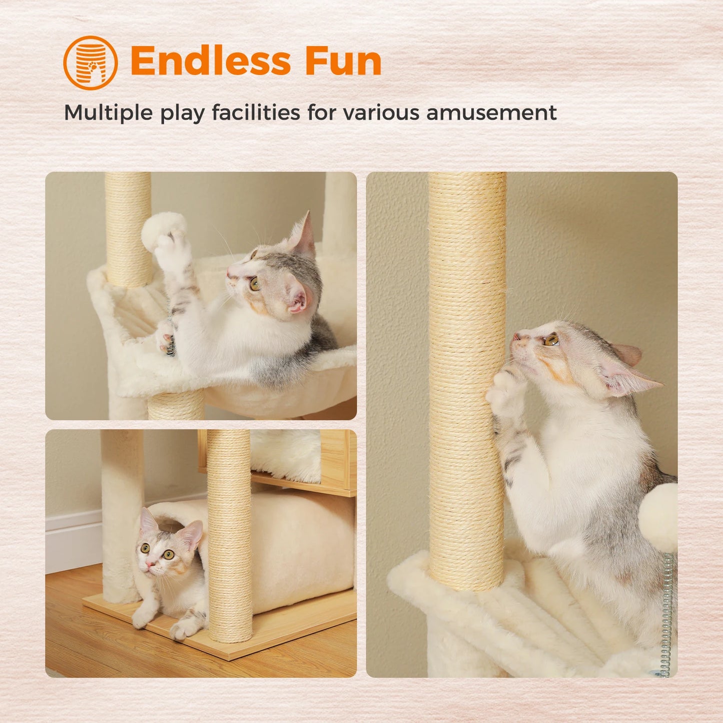 PAWZ Road Adjustable Wooden Cat Tree With Sisal Posts