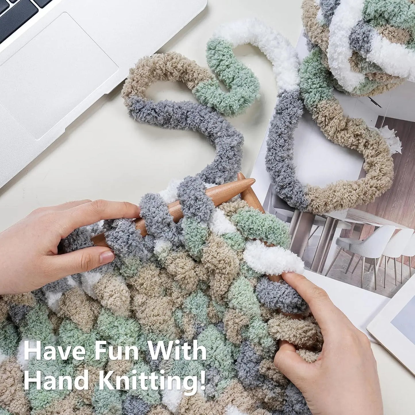 Chenille Cotton Yarn For Hand Knitting 8 Skeins Bundle