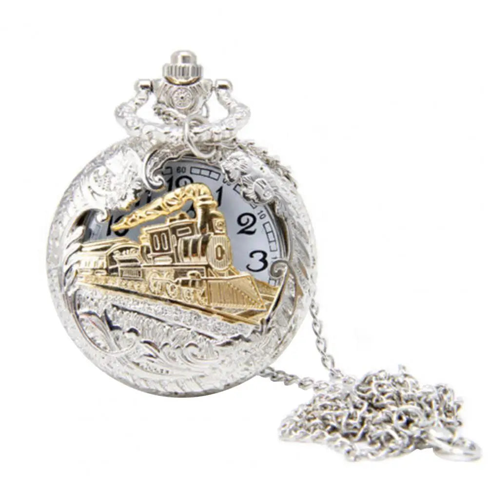 Timeless Antique Steam Train Design Pocket Watch - Vintage Quartz Pendant With Chain Necklace
