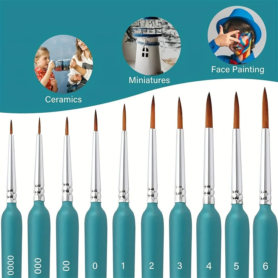 11pcs Premium Paint Brush Set With Natural Wood Triangle Rod For Watercolor Oil Craft Drawing