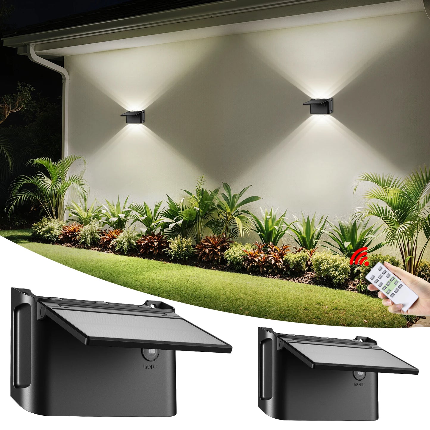 Intelamp Waterproof Solar Wall Lights With Remote Control Unit