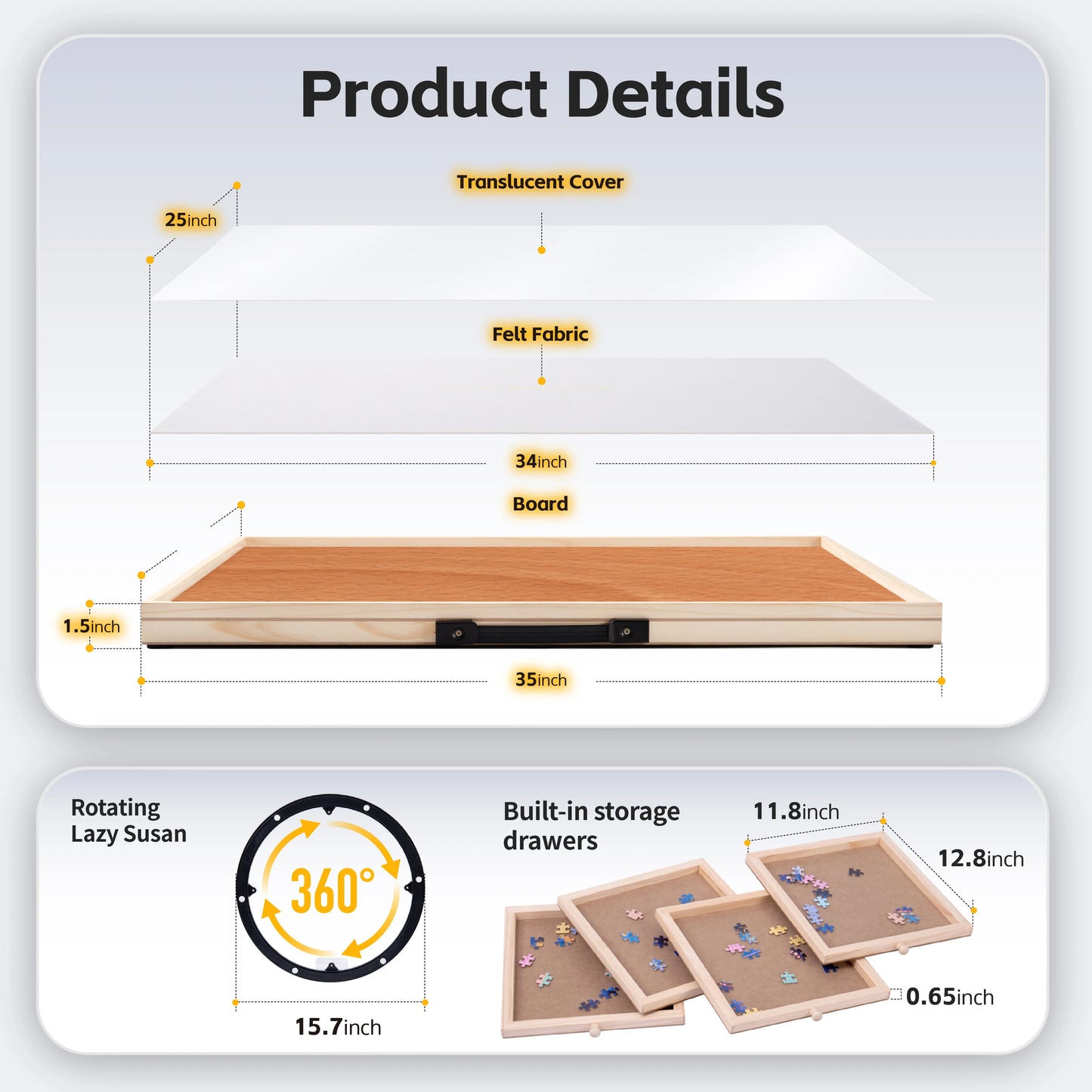 PuzOdyssey 1500 Piece Rotating Tilting Puzzle Board With Drawers