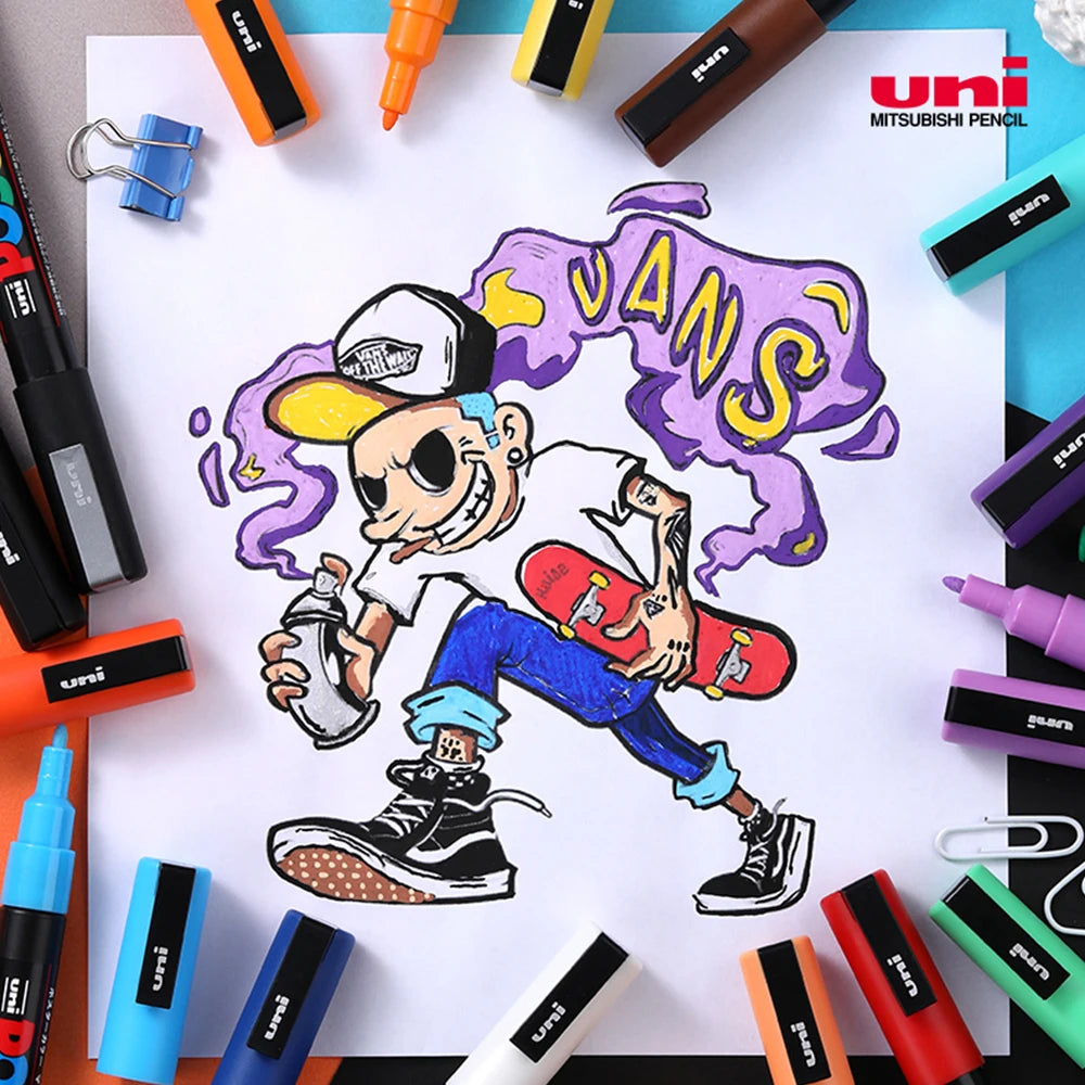 Uni POSCA PC-3M Marker Set - 24 Color Water Based Acrylic Art Markers for Poster Graffiti and Craft
