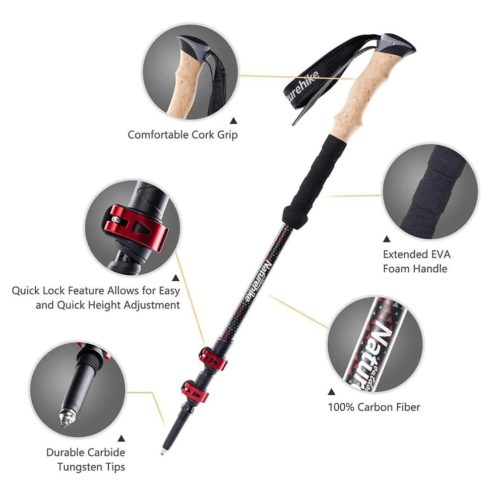 Naturehike Lightweight Carbon Fiber Collapsible Trekking Poles for Hiking