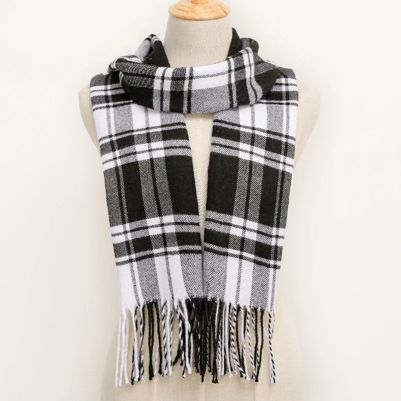 RUNMEICN Unisex Plaid Tassel Winter Scarf For Women Men
