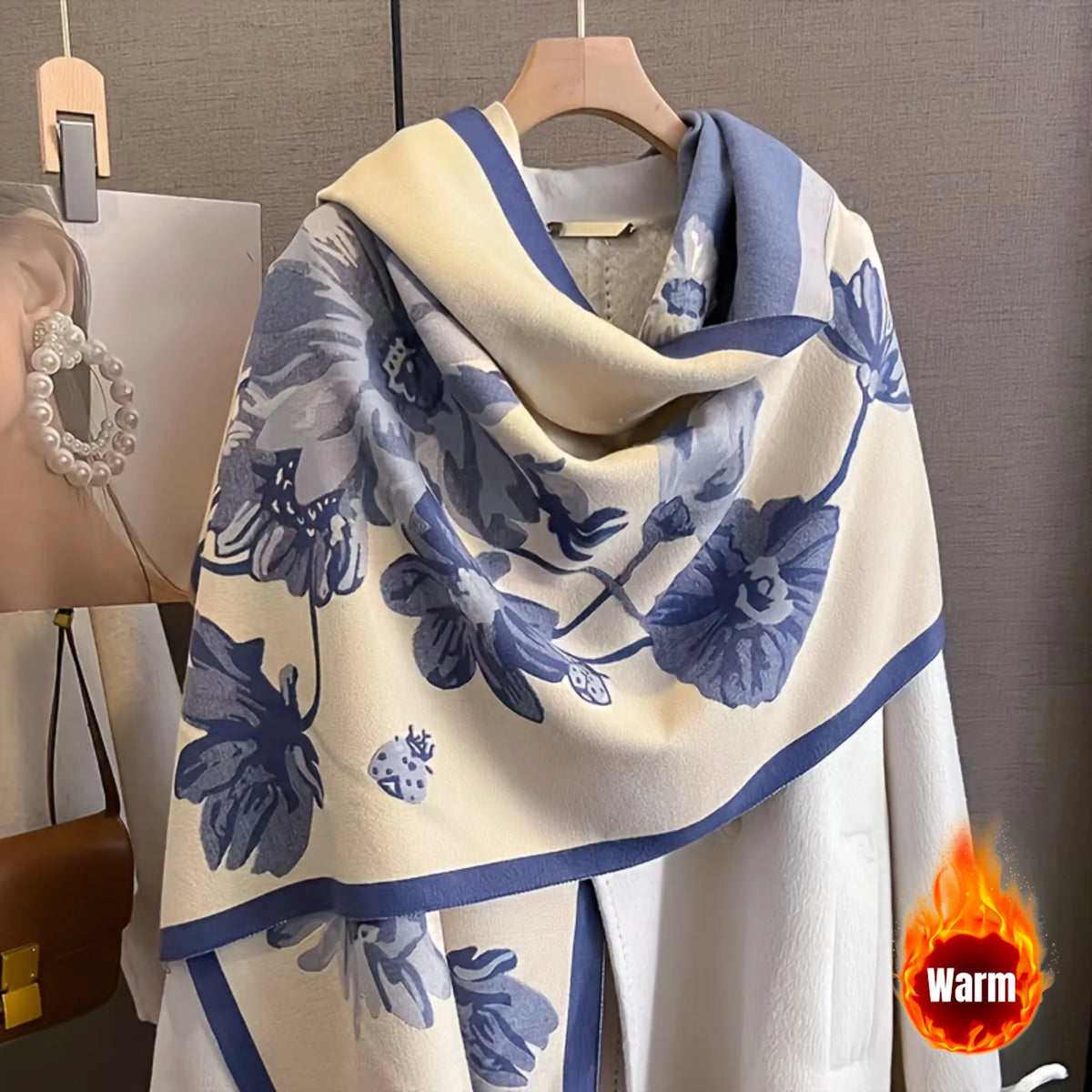 Unisex Elegant Floral Print Polyester Winter Scarf Shawl