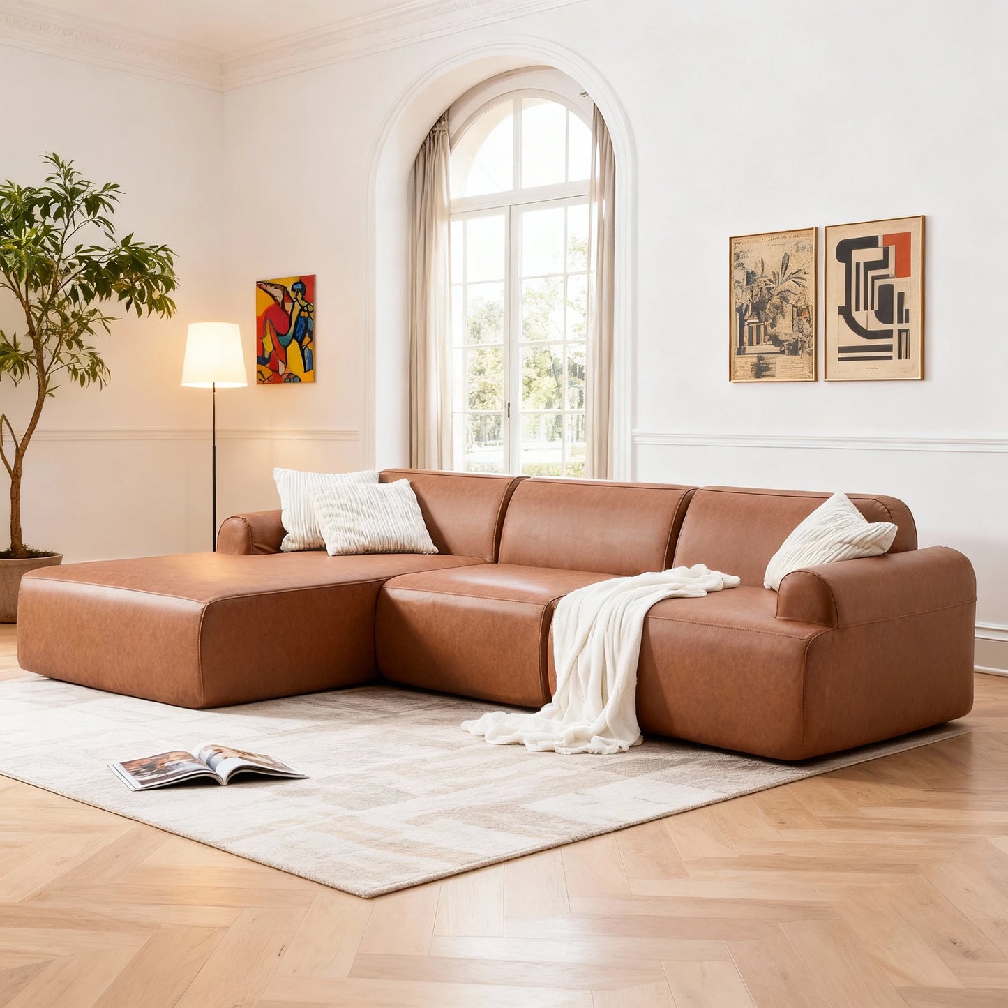 THOLASIS L Shaped Modular Leather Sofa For Family Spaces