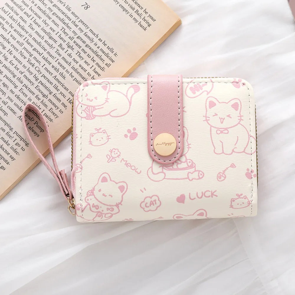 Cute Cat Coin Purse PU Leather Wallet Large Capacity