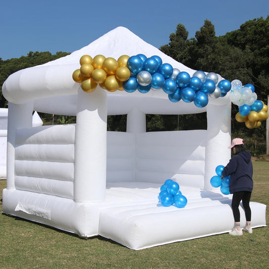 King Inflatable 14ft Commercial White Trampoline Castle For Kids - Durable PVC Build For Safe Play