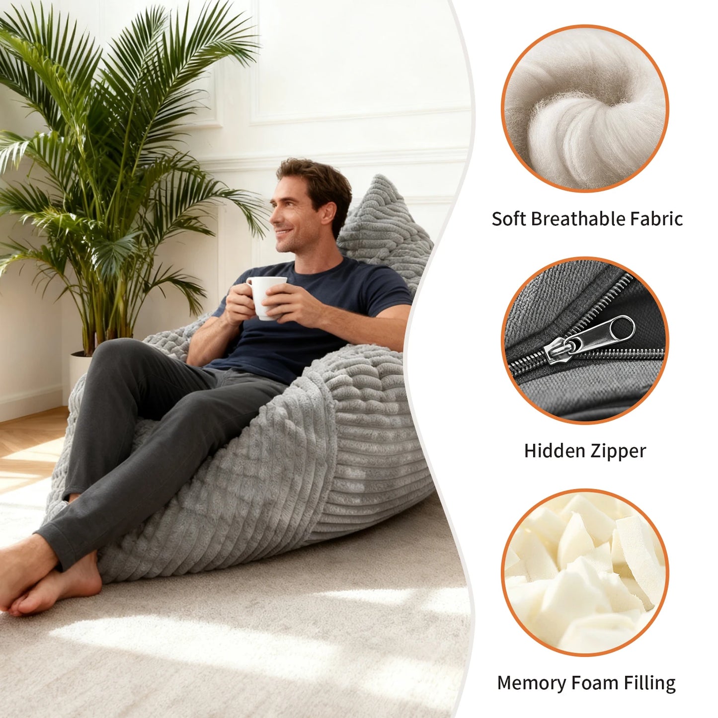 Convertible Bean Bag Chair Floor Cushion For Adults