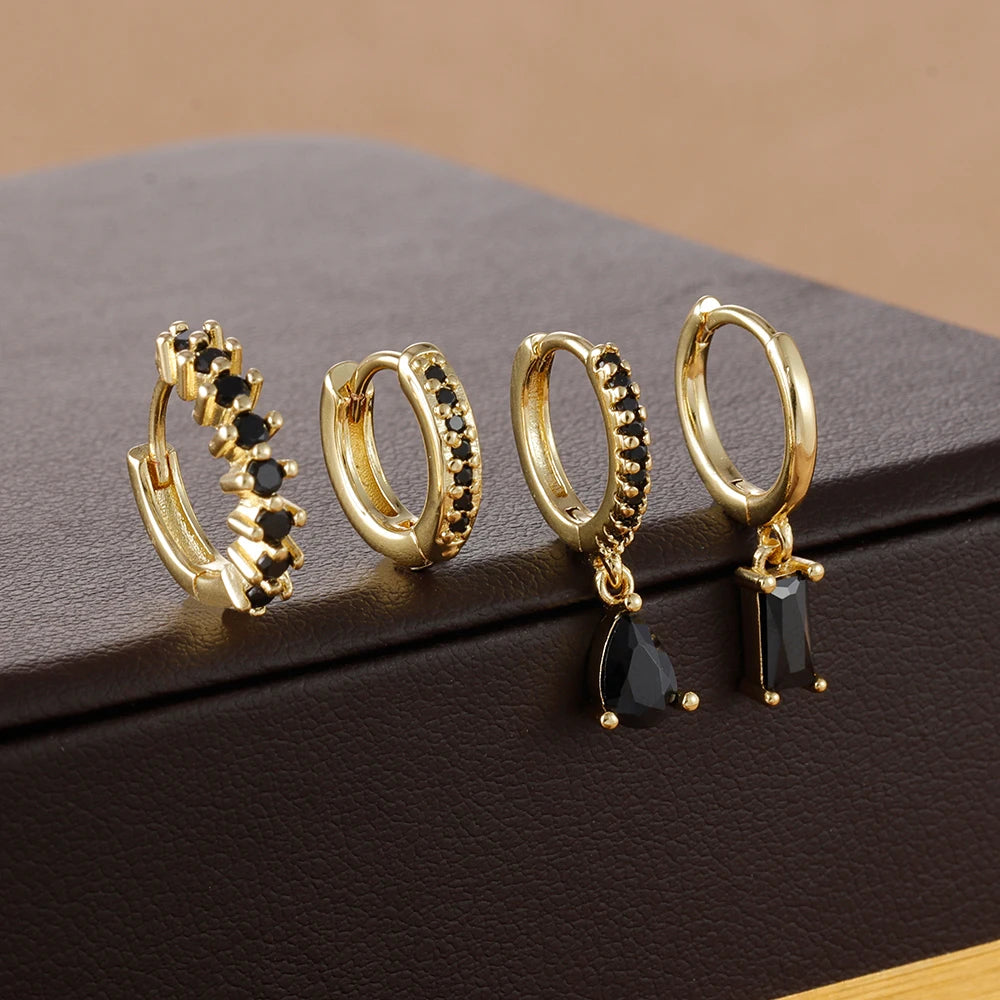 Korean Stainless Steel Zircon Water Drop Earrings Set for Women