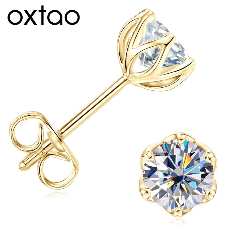 OXTAO Certified Moissanite Circular Stud Earrings In Gold Filled Setting