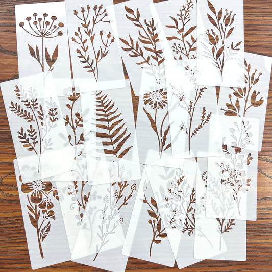 18Pcs Floral Painting Stencils Reusable Plastic Templates For Wood Paper