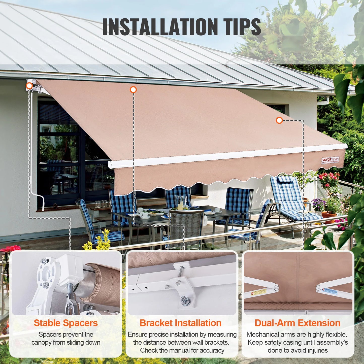 SucceBuy Manual Retractable Awning Outdoor Sun Shade for Patio Door