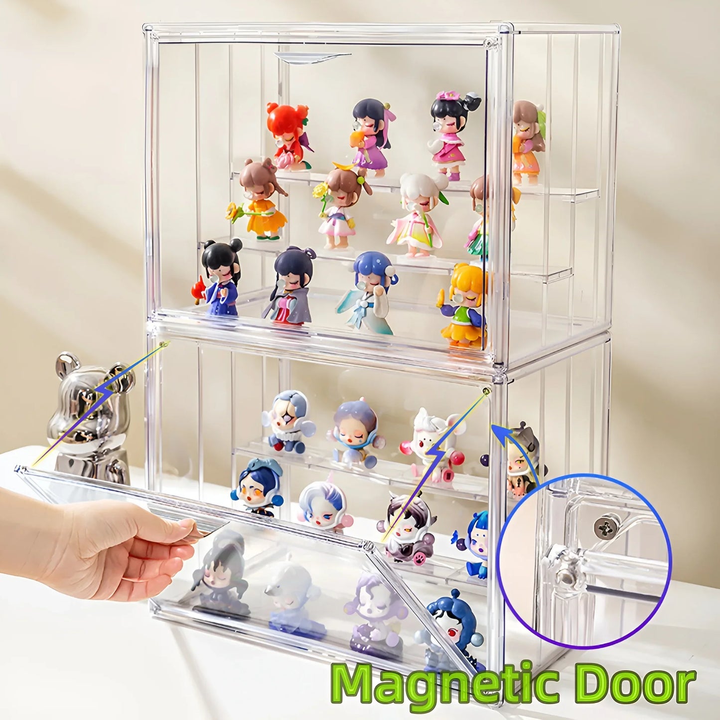 Stackable Acrylic Display Case With Magnetic Door For Figures