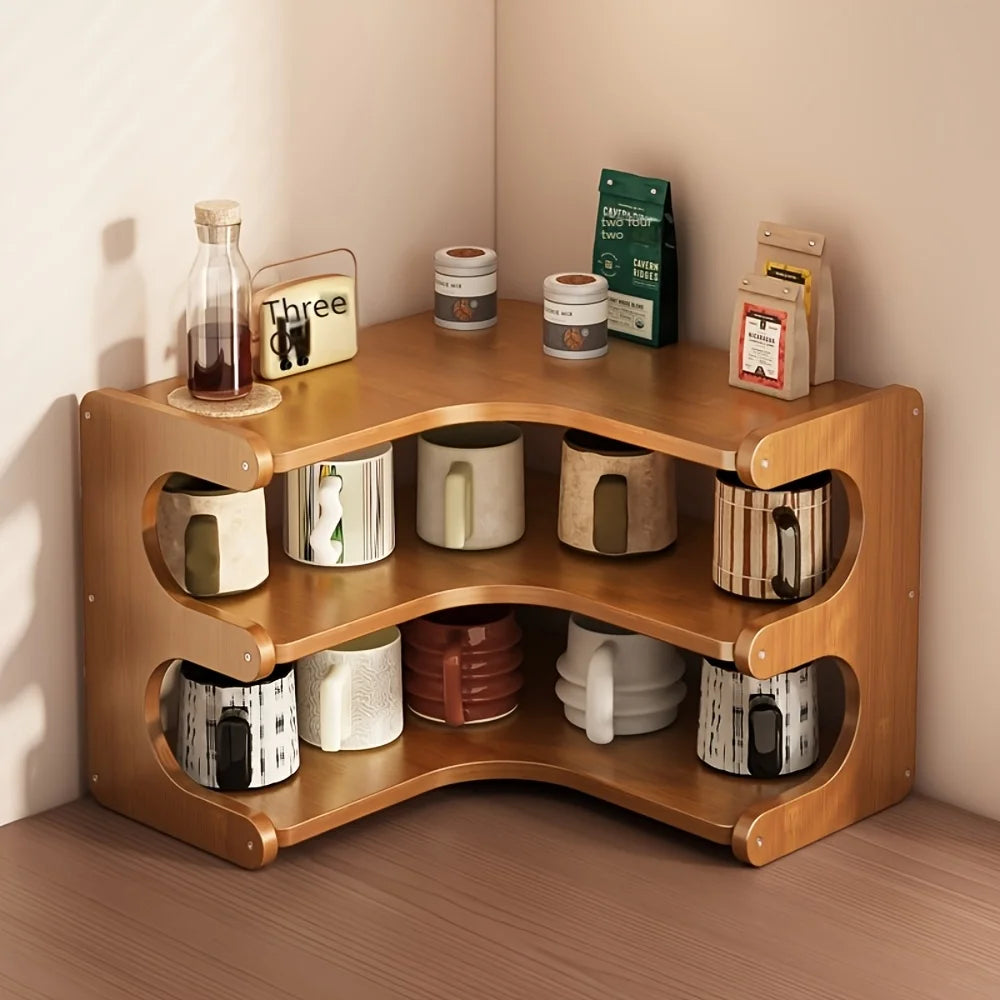 Three-Tier Bamboo Corner Desk Shelf
